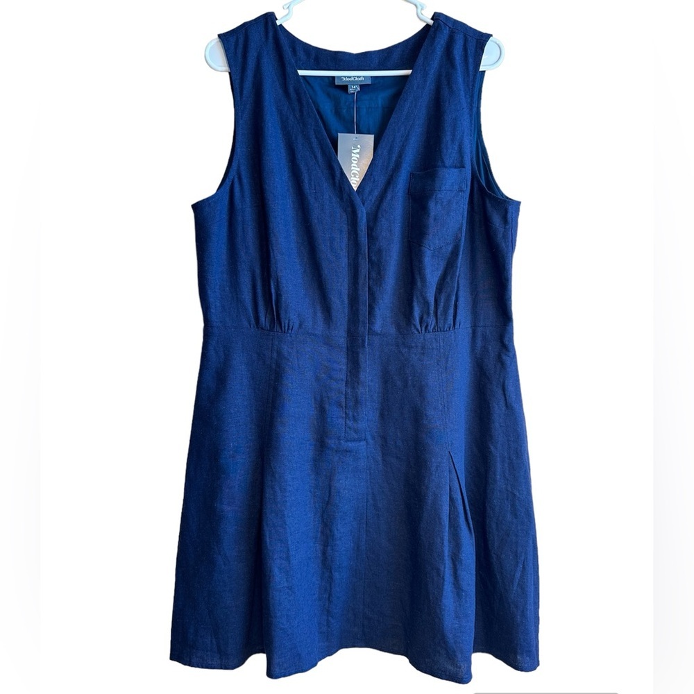 ModCloth Sleeveless Navy Blue Linen Blend Dress Size 14 NEW